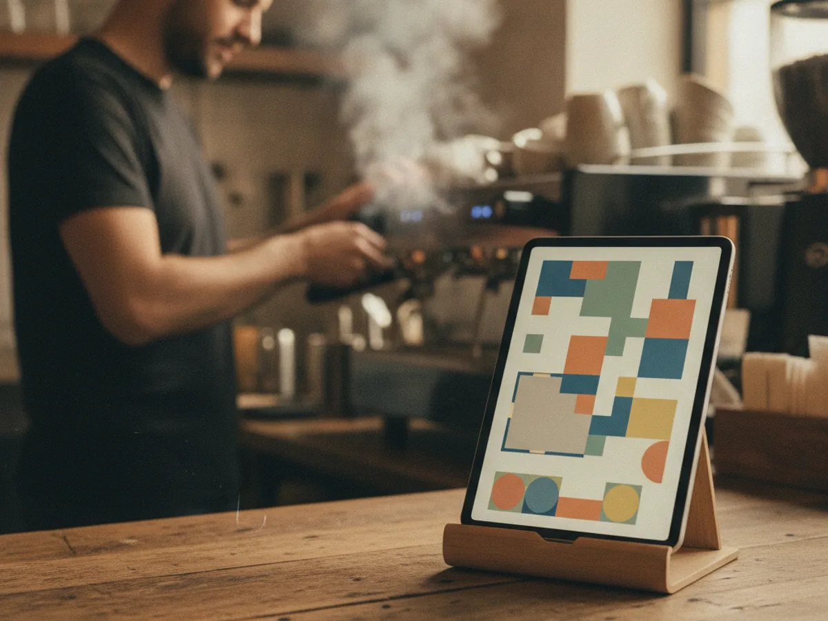 Ein Tablet mit der EasyZahl POS-Tischansicht an einem Restaurant-Tresen